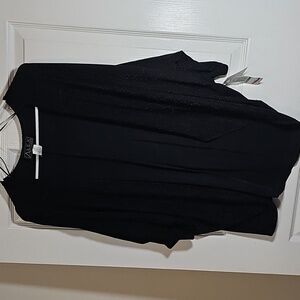 ALEX EVENINGS Black & Silver Sparkle 3/4 Sleeve Drape Open Front Jacket Size L